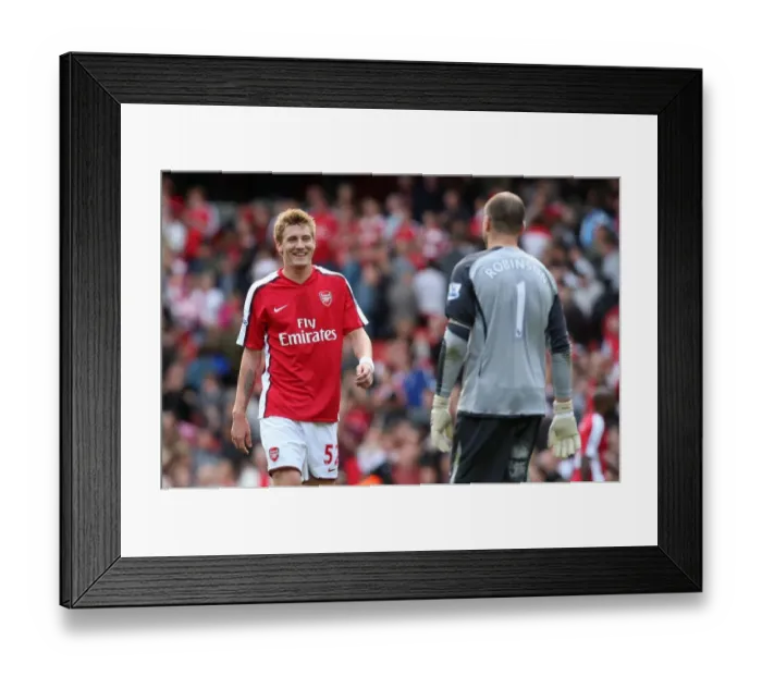 Framed Print : Arsenal's Victory: Bendtner Celebrates with Robinson after a 6-2 Thrashing of Blackburn Framed Print : Arsenal's Victory: Bendtner Celebrates with Robinson after a 6-2 Thrashing of Blackburn