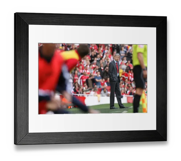 Framed Print : Arsene Wenger Celebrates Arsenal's 6-2 Victory Over Blackburn Rovers in the Barclays Premier League, Emirates Stadium (2009)
