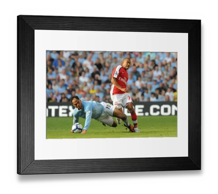 Framed Print : Clash of the Titans: Gael Clichy vs. Joleon Lescott - Manchester City's Thrilling 4:2 Victory over Arsenal (2009)