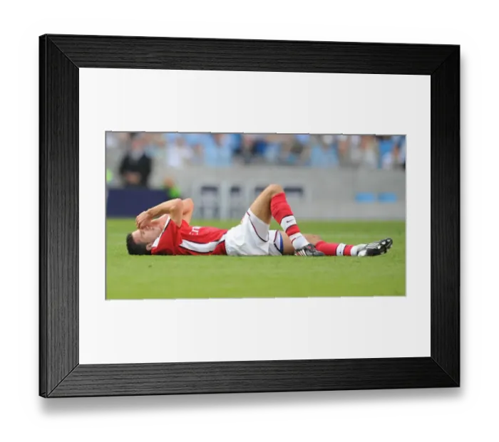 Framed Print : Robin van Persie's Injury: Manchester City's Adebayor Kicks Arsenal Star in Headed Clash Framed Print : Robin van Persie's Injury: Manchester City's Adebayor Kicks Arsenal Star in Headed Clash