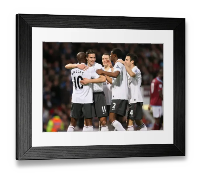 Framed Print : Arsenal's Gallas and Teams Celebrate Second Goal Against West Ham, 2009: A Triumphant Moment with Van Persie, Vermaelen, Song, and Fabregas Framed Print : Arsenal's Gallas and Teams Celebrate Second Goal Against West Ham, 2009: A Triumphant Moment with Van Persie, Vermaelen, Song, and Fabregas