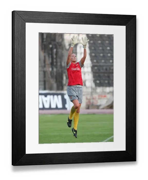 Framed Print : Arsenal Ladies Emma Byrne Scores Hat-Trick in 9-0 Crushing Victory over POAK Thessaloniki (Women's UEFA Champions League, 2009)