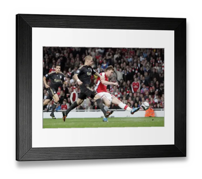 Framed Print : Nicklas Bendtner scores Arsenals 2nd goal under pressure Framed Print : Nicklas Bendtner scores Arsenals 2nd goal under pressure