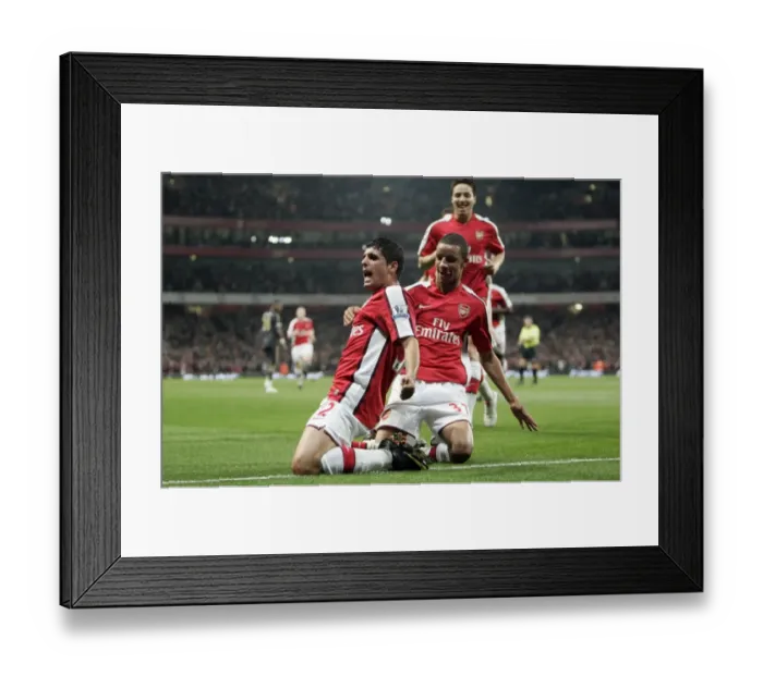 Framed Print : Fran Merida and Craig Eastmond Celebrate Arsenal's First Goal Against Liverpool in Carling Cup
