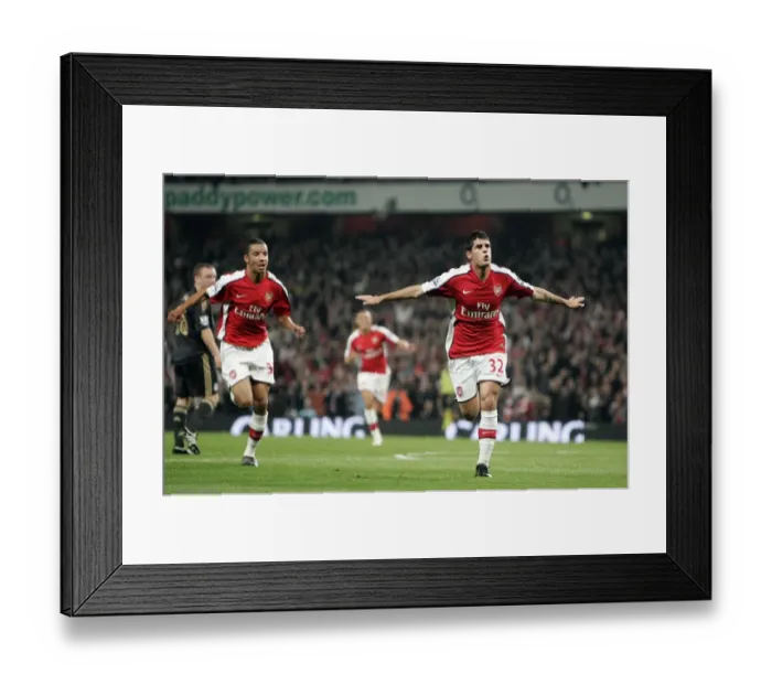 Framed Print : Fran Merida and Craig Eastmond: Arsenal's Unforgettable Goal Celebration vs. Liverpool in the Carling Cup