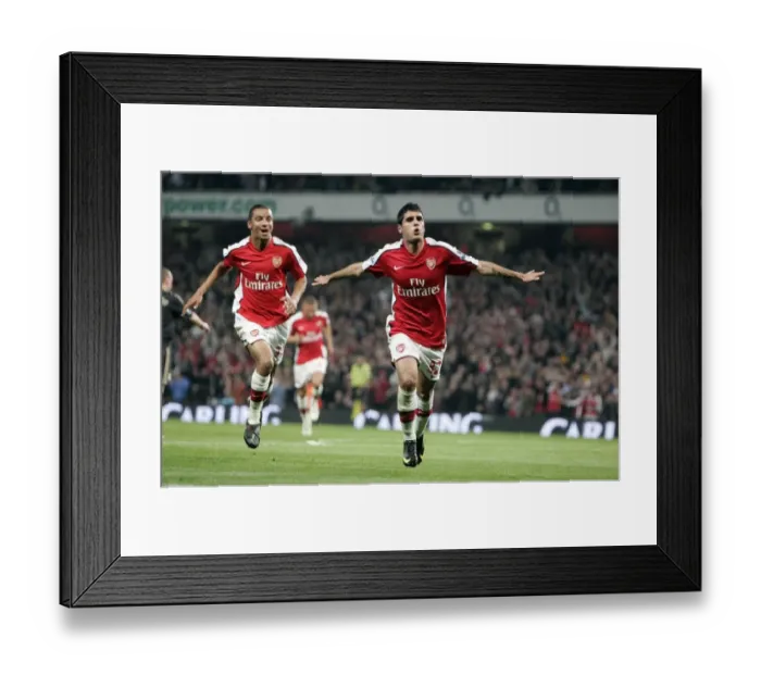 Framed Print : Fran Merida and Craig Eastmond: Celebrating Arsenal's First Goal Against Liverpool in Carling Cup (2009-10)