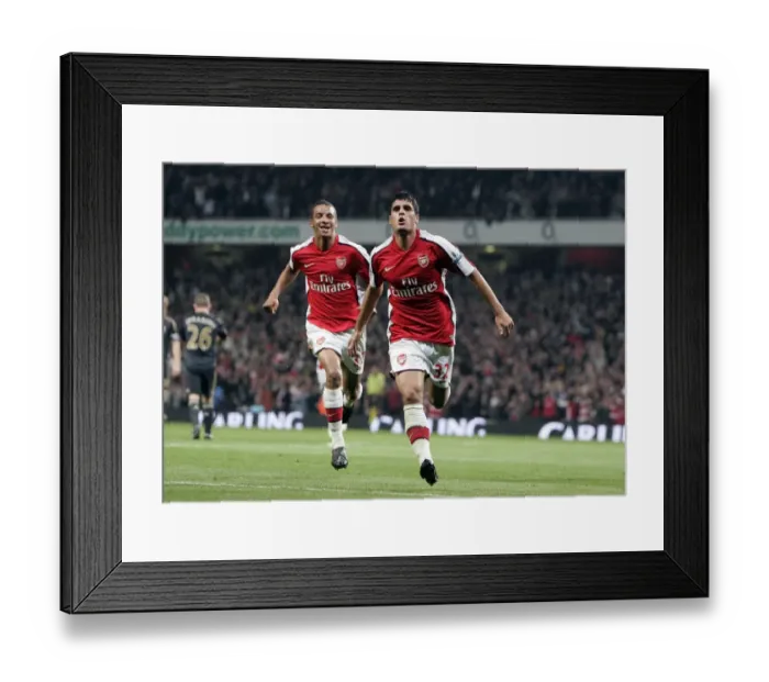 Framed Print : Unforgettable Moment: Merida and Eastmond's Goal Celebration: Arsenal's First against Liverpool in Carling Cup