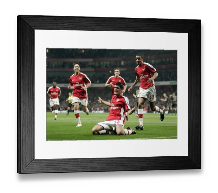 Framed Print : Unforgettable Moment: Merida and Eastmond's Goal Celebration - Arsenal's First against Liverpool in Carling Cup