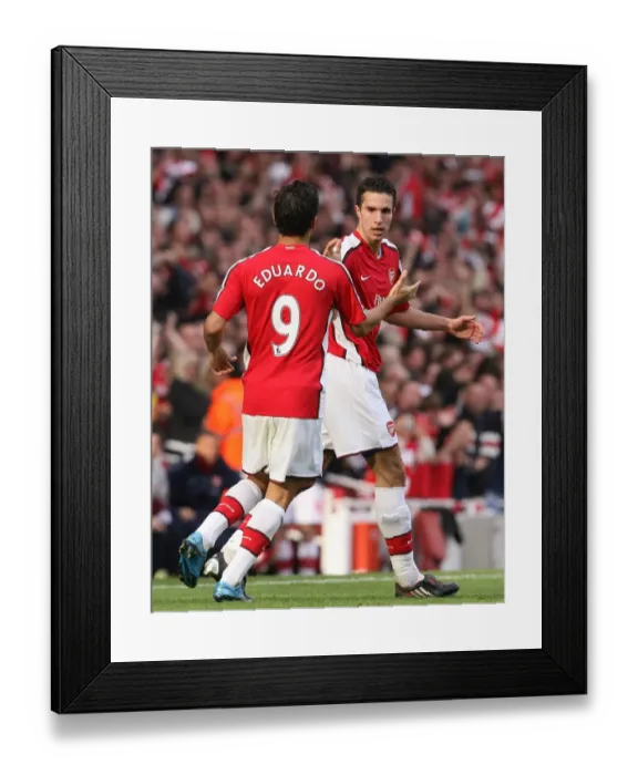 Framed Print : Robin van Persie and Eduardo: Unstoppable Arsenal Duo Celebrates Historic 3:0 Victory Over Tottenham Hotspur