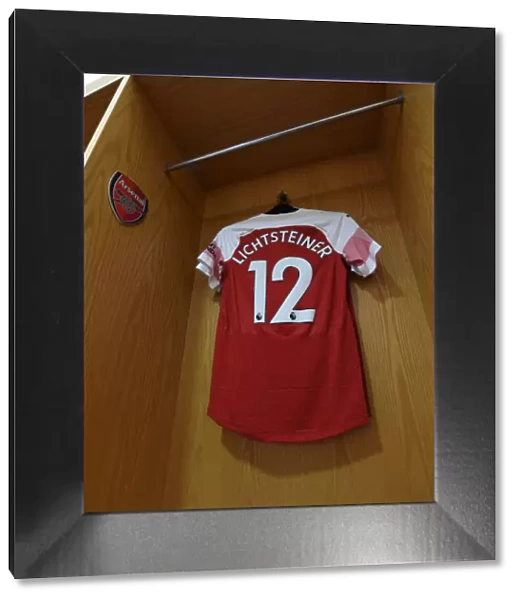Arsenal FC: Lichtsteiner's Shirt in the Changing Room Before Arsenal vs Leicester City (2018-19)