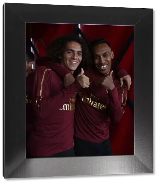 Arsenal Duo Aubameyang and Guendouzi Before Arsenal v Leicester City, Premier League 2018-19