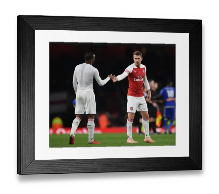 Framed Print : Arsenal's Lacazette and Ramsey Celebrate after Victory over Leicester City Framed Print : Arsenal's Lacazette and Ramsey Celebrate after Victory over Leicester City