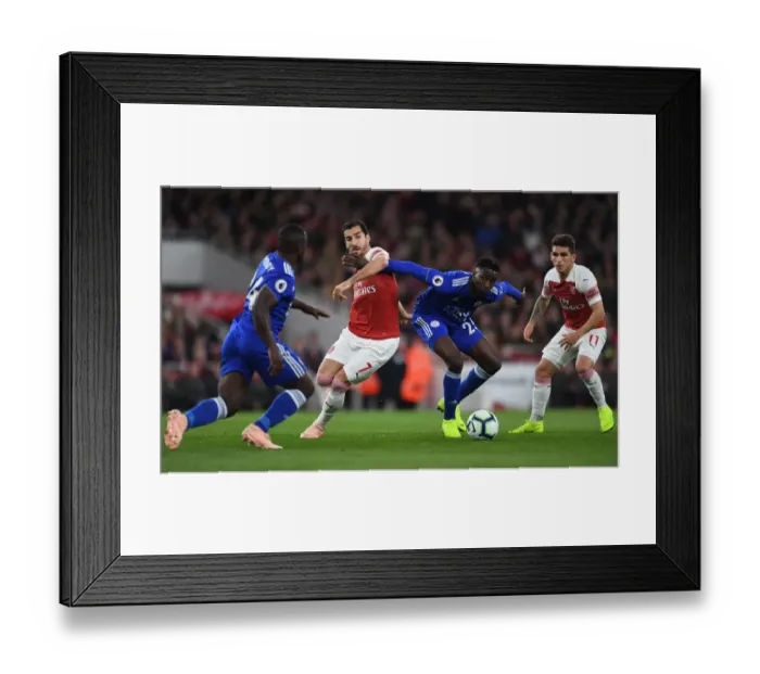 Framed Print : Clash at the Emirates: Mkhitaryan vs. Ndidi - Torreira Caught in the Middle (Arsenal vs. Leicester City, 2018-19)