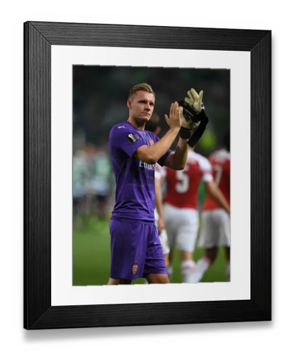 Framed Print : Bernd Leno Celebrates with Arsenal Fans after Europa League Victory over Sporting Lisbon Framed Print : Bernd Leno Celebrates with Arsenal Fans after Europa League Victory over Sporting Lisbon