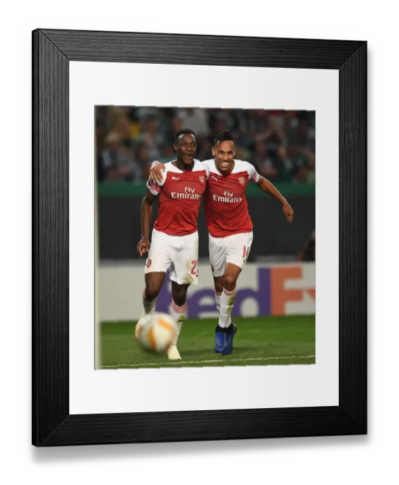 Framed Print : Welbeck and Aubameyang Celebrate Goal: Arsenal's Victory Moment against Sporting Lisbon in Europa League Framed Print : Welbeck and Aubameyang Celebrate Goal: Arsenal's Victory Moment against Sporting Lisbon in Europa League