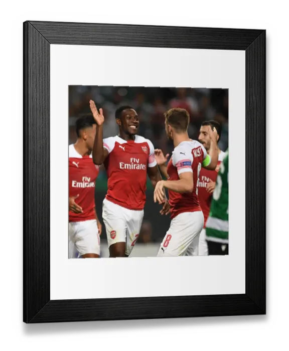 Framed Print : Welbeck and Ramsey Celebrate Arsenal's Goal in Europa League Clash vs Sporting Lisbon Framed Print : Welbeck and Ramsey Celebrate Arsenal's Goal in Europa League Clash vs Sporting Lisbon