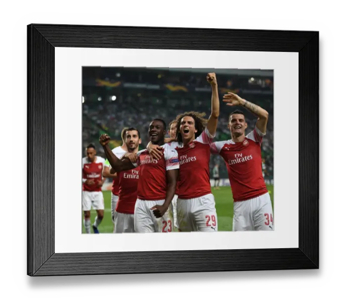 Framed Print : Arsenal's Triumph: Welbeck, Guendouzi, and Xhaka Celebrate Goal against Sporting Lisbon (2018-19) Framed Print : Arsenal's Triumph: Welbeck, Guendouzi, and Xhaka Celebrate Goal against Sporting Lisbon (2018-19)