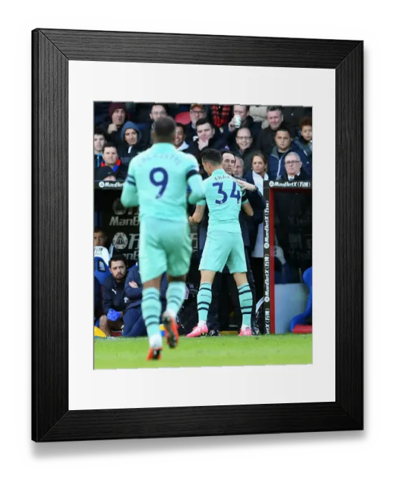 Framed Print : Xhaka and Emery: Celebrating Arsenal's First Goal Against Crystal Palace (2018-19) Framed Print : Xhaka and Emery: Celebrating Arsenal's First Goal Against Crystal Palace (2018-19)
