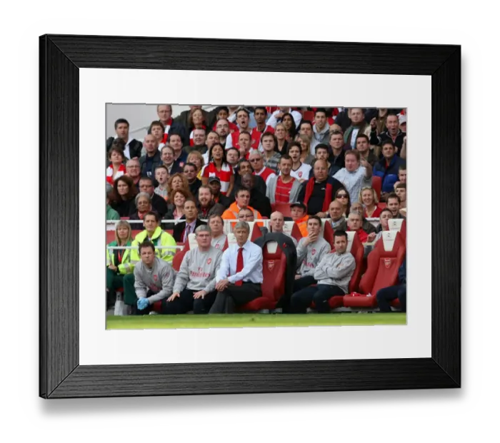Framed Print : Arsene Wenger and Arsenal Backroom Staff Celebrate 3:0 Victory over Tottenham Hotspur (2009, Emirates Stadium)