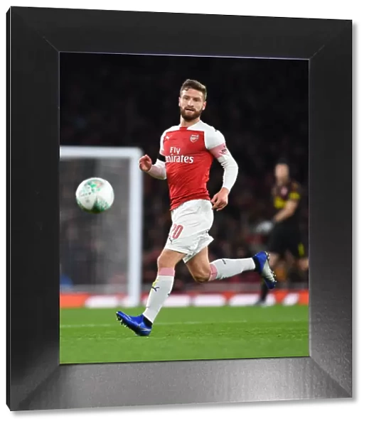 Mustafi's Unwavering Focus: Arsenal's Defender in Action against Blackpool (Carabao Cup, 2018-19)