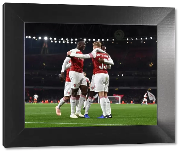 Emile Smith Rowe and Danny Welbeck Celebrate Arsenal's Goals in Carabao Cup Win Against Blackpool