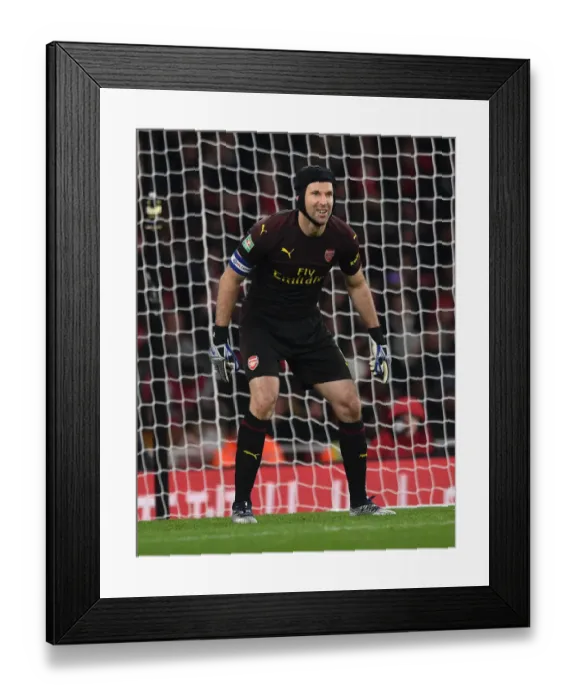 Framed Print : Focused Petr Cech: Arsenal's Unyielding Barrier in Carabao Cup Battle vs Blackpool (2018-19)