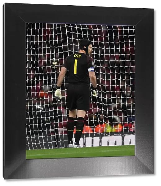 Focused Petr Cech in Action for Arsenal against Blackpool (2018-19 Carabao Cup)