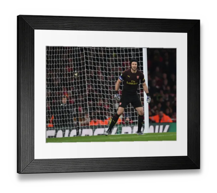 Framed Print : Focused Cech Stands Firm: Arsenal's Unyielding Guardian in Carabao Cup Clash vs. Blackpool