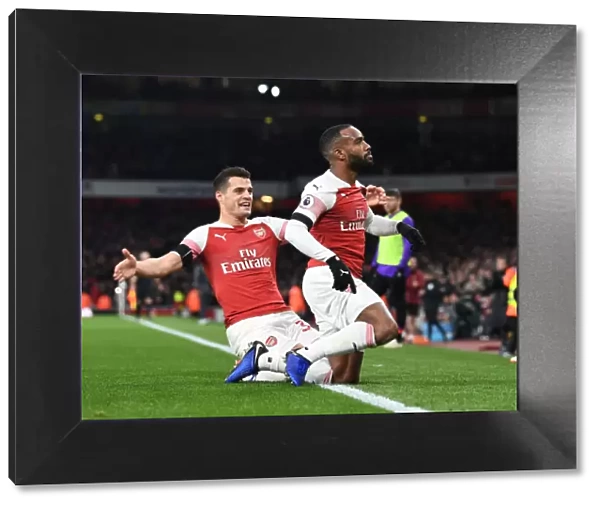 Arsenal's Unstoppable Partnership: Lacazette and Xhaka Celebrate Goal Against Liverpool, 2018-19 Premier League