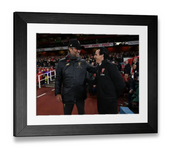 Framed Print : Unai Emery and Jurgen Klopp: Pre-Match Encounter between Arsenal and Liverpool FC in the Premier League Framed Print : Unai Emery and Jurgen Klopp: Pre-Match Encounter between Arsenal and Liverpool FC in the Premier League