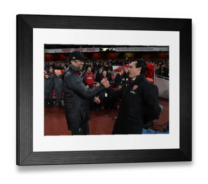Framed Print : Premier League Rivals Unleashed: Unai Emery and Jurgen Klopp's Pre-Match Showdown (2018-19)