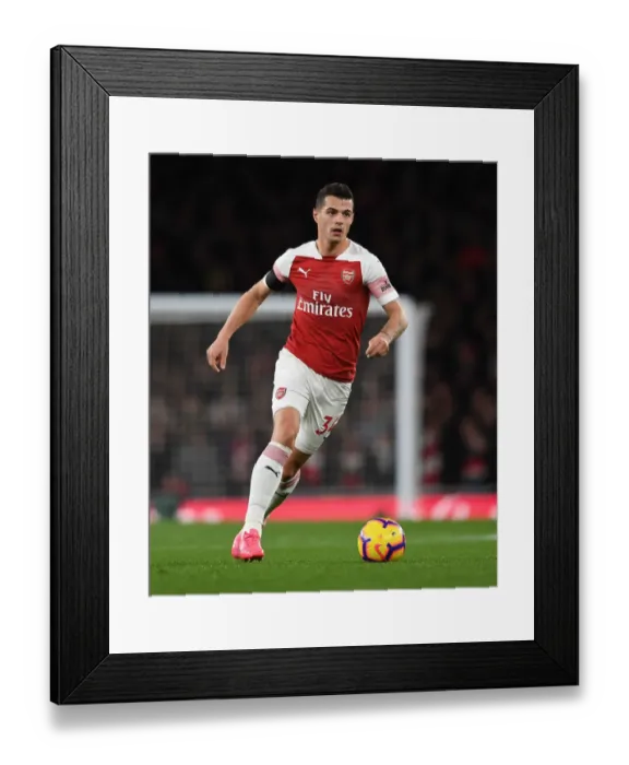 Framed Print : Granit Xhaka: Arsenal vs. Liverpool, Premier League 2018-19