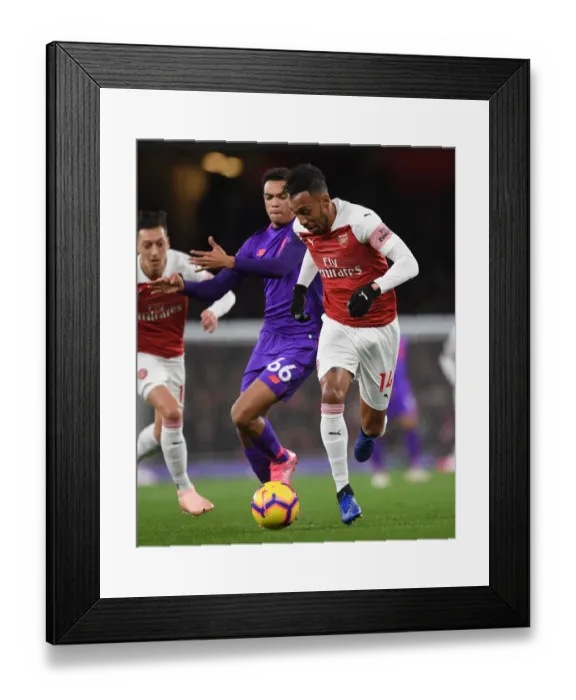 Framed Print : Clash of Stars: Aubameyang vs. Alexander-Arnold - Arsenal vs. Liverpool, Premier League 2018-19