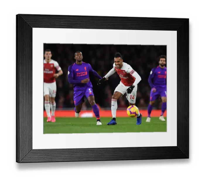 Framed Print : Clash of Titans: Aubameyang vs. Wijnaldum - Arsenal vs. Liverpool, Premier League