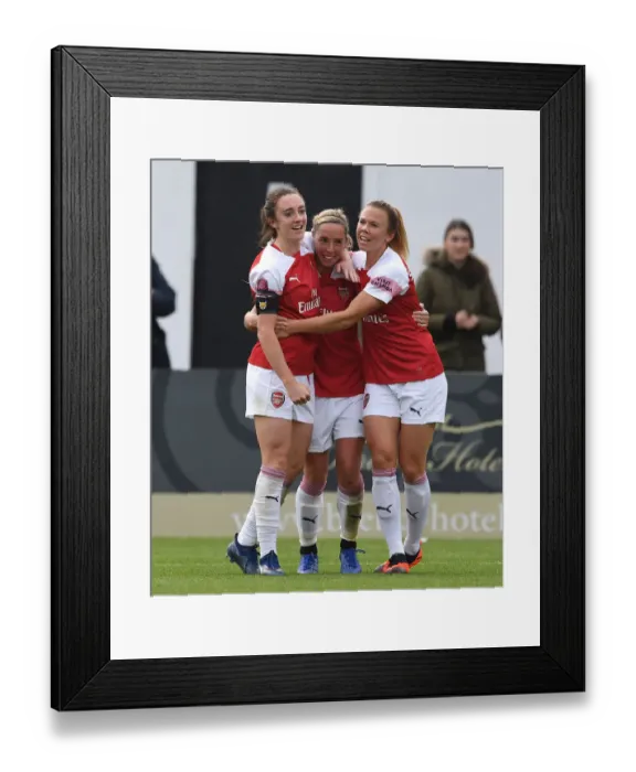 Framed Print : Arsenal Women's Triumph: Jordan Nobbs, Lisa Evans, and Jessica Samuelsson Celebrate Goals Against Birmingham City
