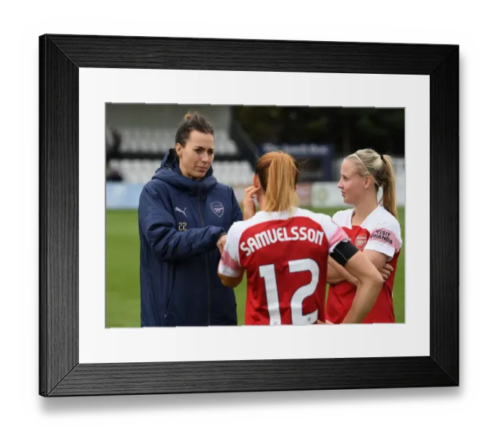 Framed Print : Arsenal Women: Viktoria Schnaderbeck, Beth Mead, and Jessica Samuelsson in Post-Match Huddle (Arsenal Women v Birmingham City Ladies, 2018-19)