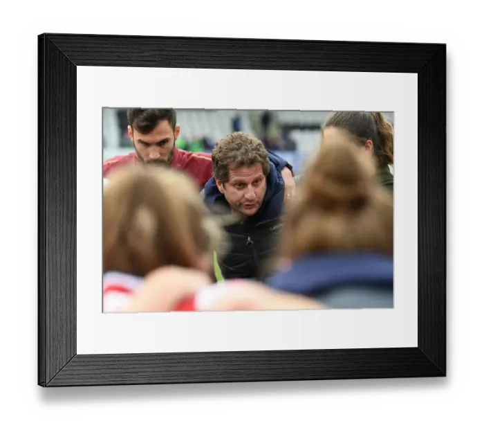 Framed Print : Joe Montemurro Ponders Next Move after Arsenal Women's Draw with Birmingham Ladies