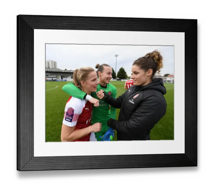 Framed Print : Arsenal Women's Victory: Bloodworth, Peyraud-Magnin, and Kemme Celebrate Against Birmingham City Ladies