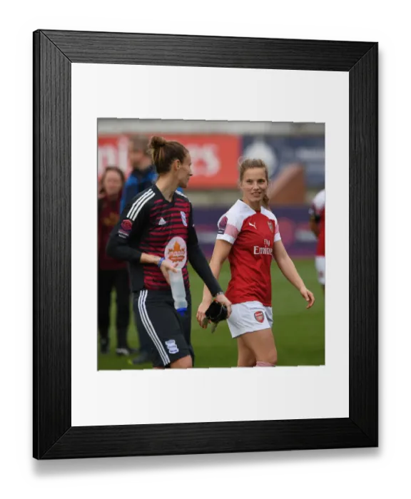 Framed Print : Arsenal Women vs Birmingham City Ladies: Tabea Kemme and Ann-Katrin Berger Share a Moment After the Match
