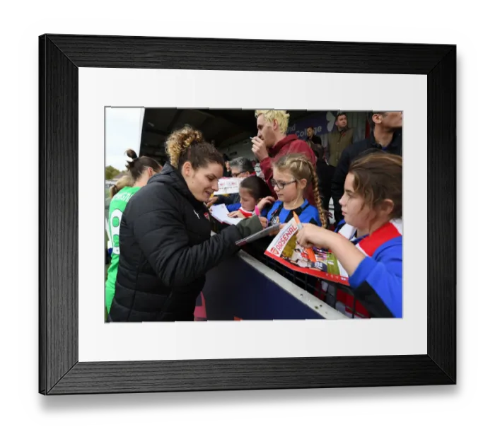 Framed Print : Arsenal Women's Dominique Bloodworth Signing Autographs After Match vs. Birmingham Ladies