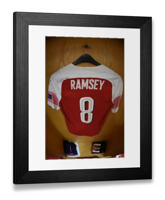 Framed Print : Aaron Ramsey's Hanging Jersey - Arsenal vs. Sporting CP, UEFA Europa League