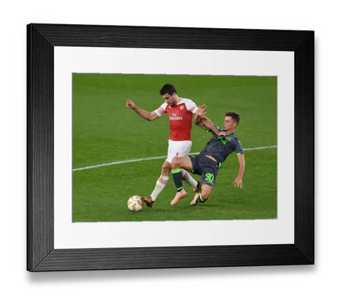 Framed Print : Clash of Defenders: Sokratis vs Miguel Luis - Arsenal vs Sporting CP, UEFA Europa League