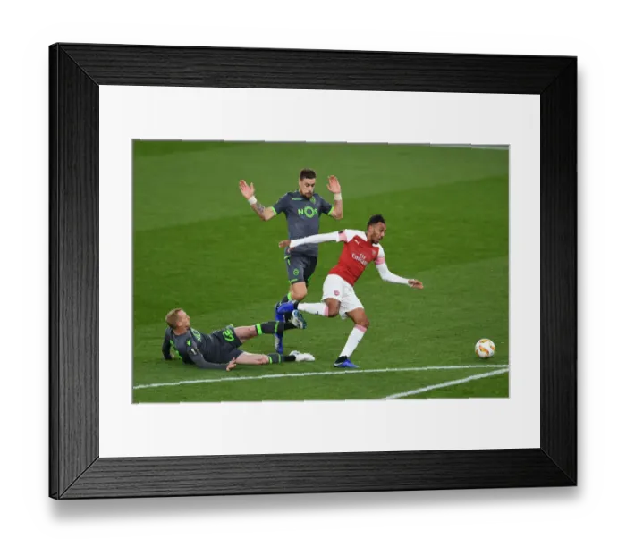 Framed Print : Aubameyang vs Mathieu: Clash in Arsenal's Europa League Battle
