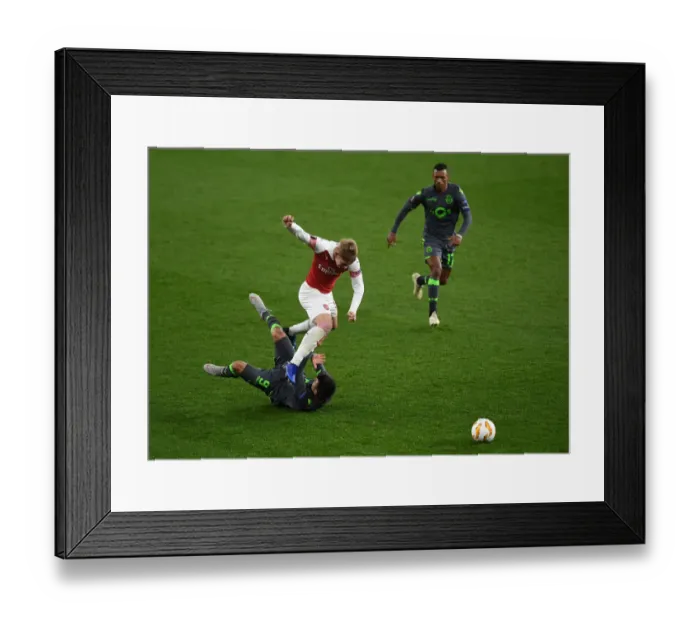 Framed Print : Acuna Trips Up Smith Rowe: Arsenal vs. Sporting CP, UEFA Europa League