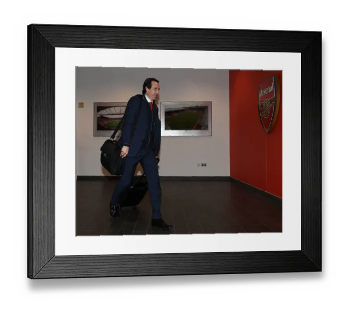 Framed Print : Unai Emery Arrives at Emirates Stadium Ahead of Arsenal vs. Sporting CP UEFA Europa League Match