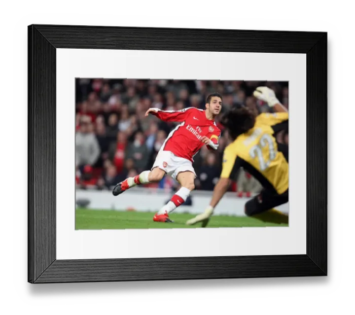 Framed Print : Cesc Fabregas's Brilliant Strike: Arsenal's Dominant 4-1 Victory in Champions League Group H