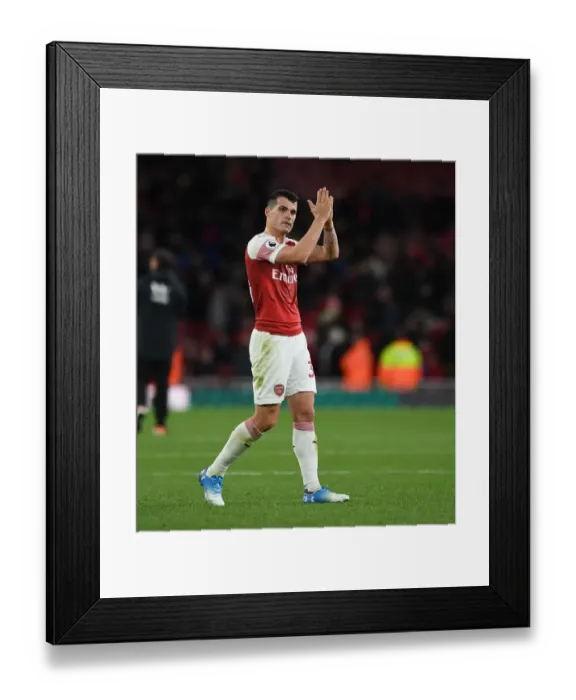Framed Print : Granit Xhaka Celebrates with Arsenal Fans after Arsenal vs. Wolverhampton Wanderers, Premier League 2018-19