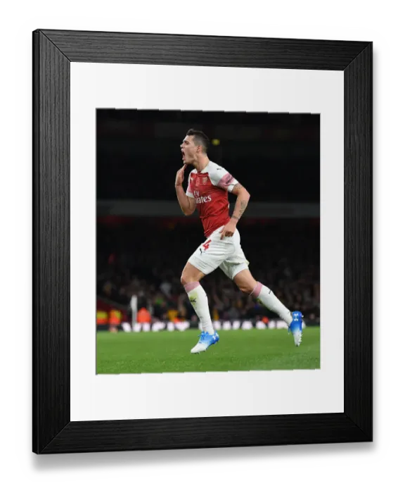 Framed Print : Granit Xhaka in Action: Arsenal vs. Wolverhampton Wanderers, Premier League 2018-19