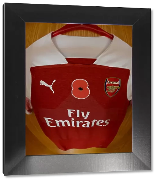 Arsenal's Poppy-Adorned Jerseys in Changing Room Before Arsenal vs. Wolverhampton Wanderers (2018-19)