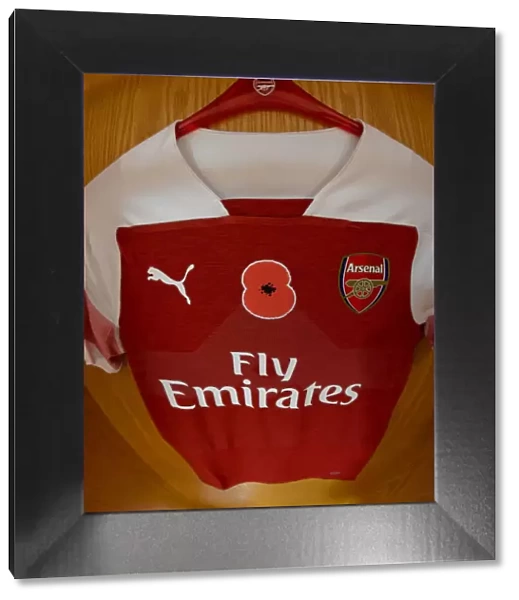 Arsenal Players Donning Poppy-Embellished Jerseys in the Changing Room before Arsenal vs. Wolverhampton Wanderers (2018-19)